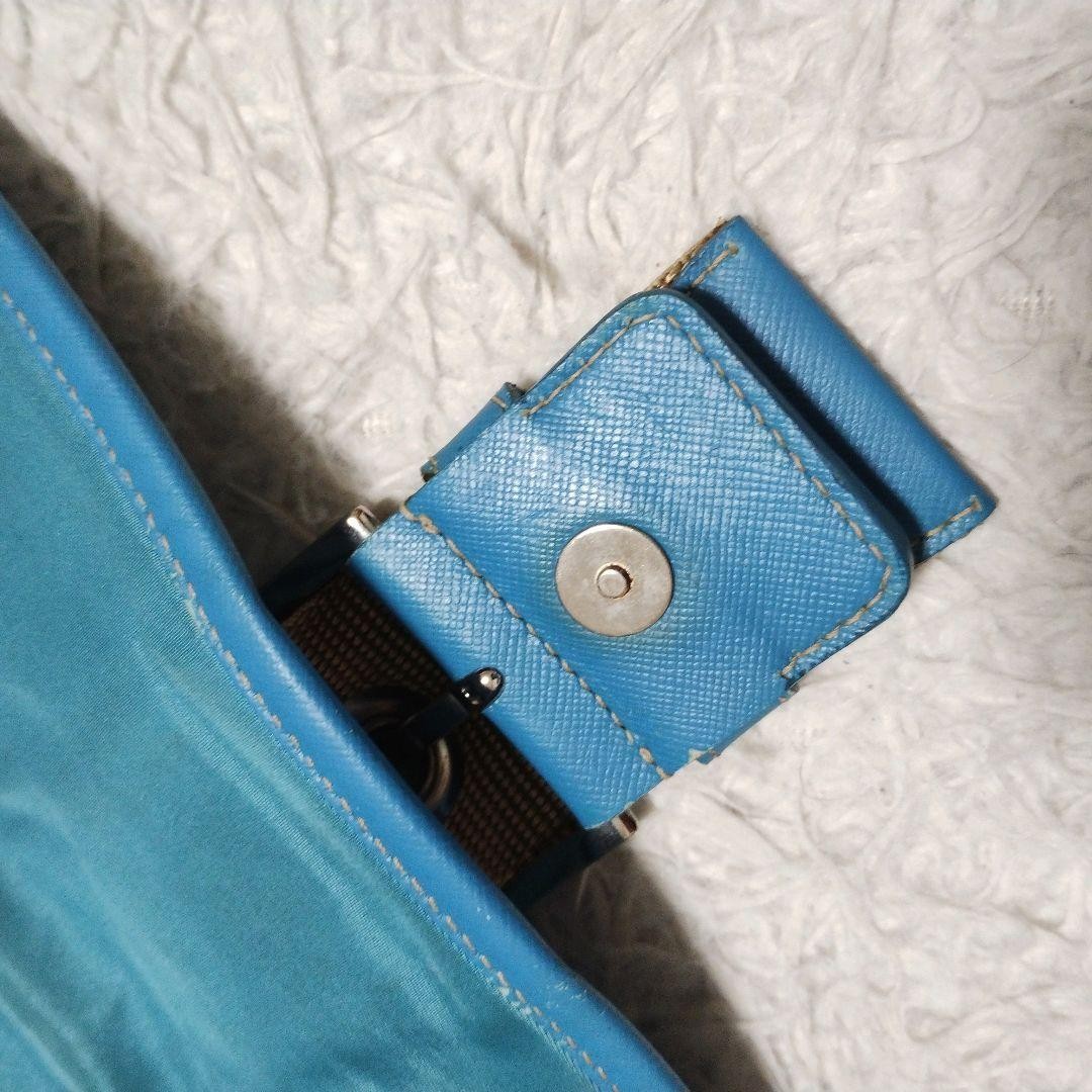 PRADA Shoulder Bag Purse Logo Nylon Leather Blue Authentic