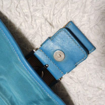 PRADA Shoulder Bag Purse Logo Nylon Leather Blue Authentic