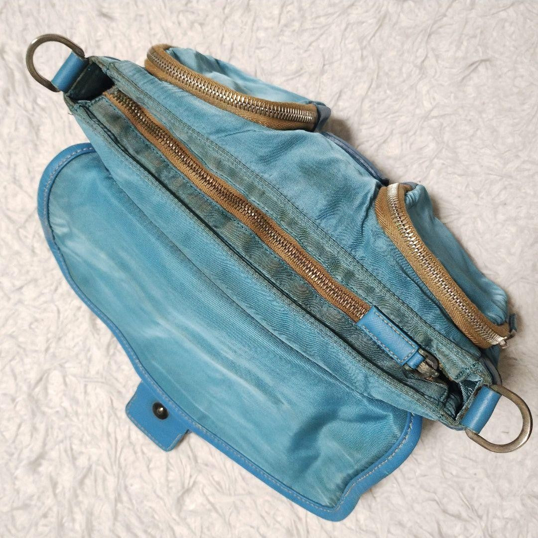 PRADA Shoulder Bag Purse Logo Nylon Leather Blue Authentic