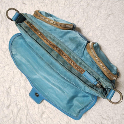 PRADA Shoulder Bag Purse Logo Nylon Leather Blue Authentic