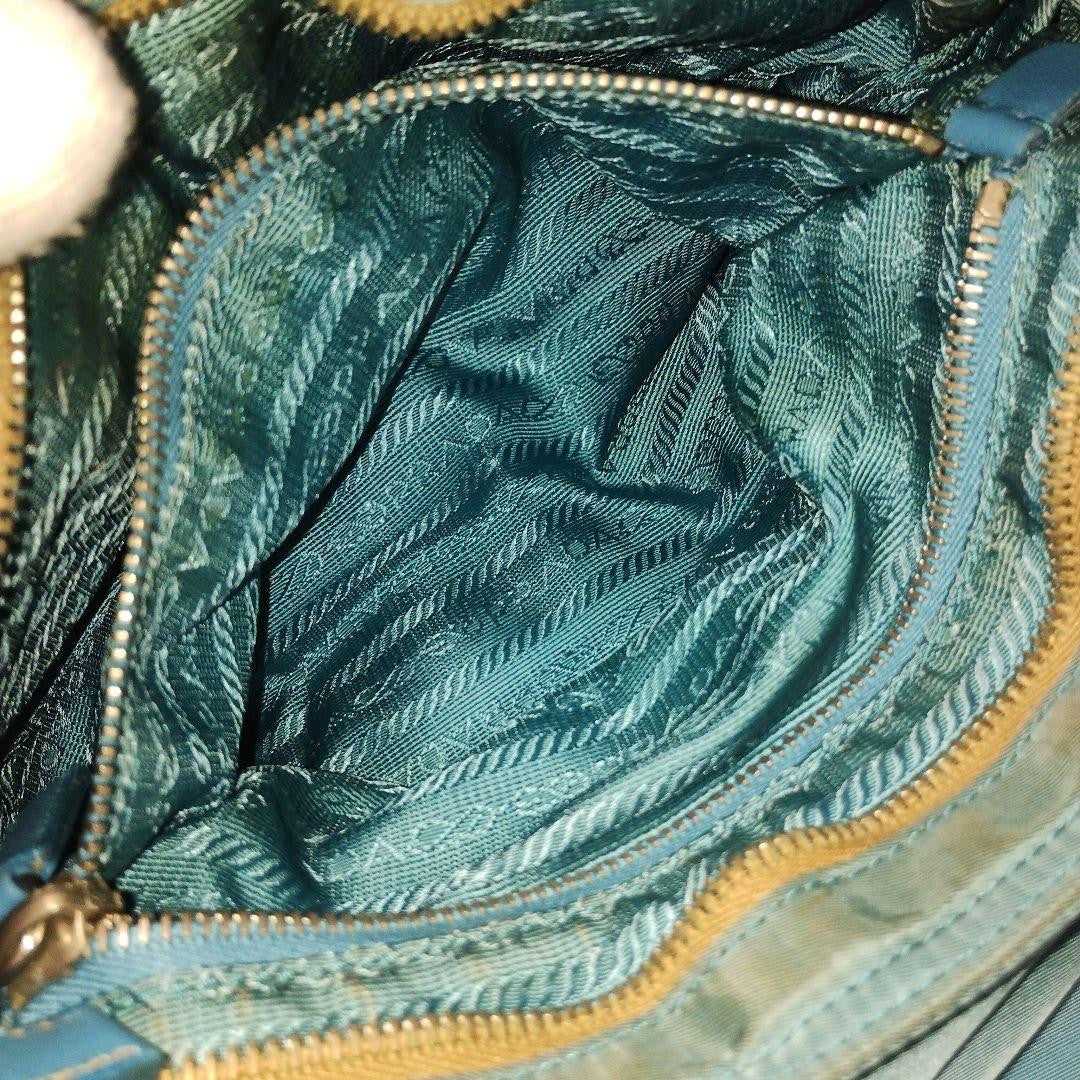 PRADA Shoulder Bag Purse Logo Nylon Leather Blue Authentic