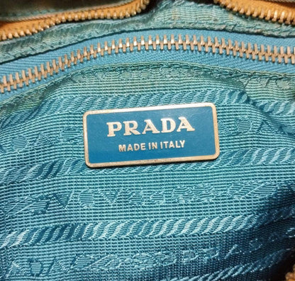 PRADA Shoulder Bag Purse Logo Nylon Leather Blue Authentic