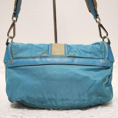 PRADA Shoulder Bag Purse Logo Nylon Leather Blue Authentic