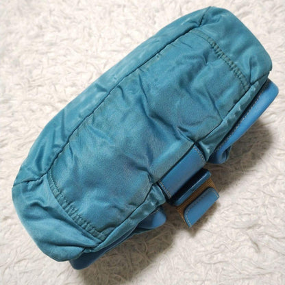 PRADA Shoulder Bag Purse Logo Nylon Leather Blue Authentic