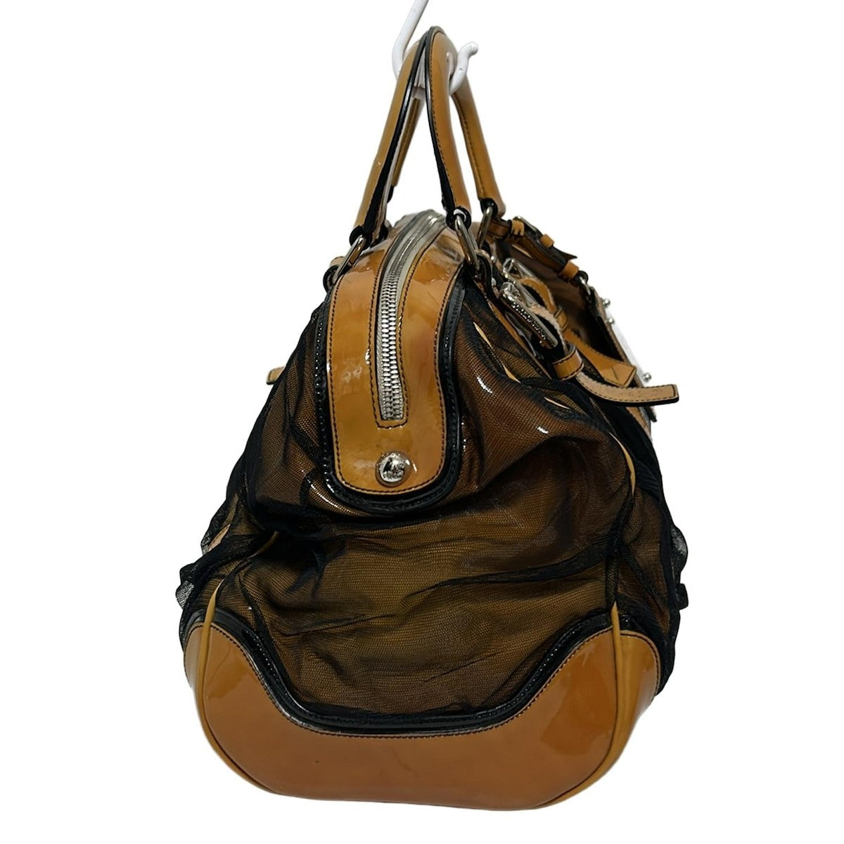 Dolce & Gabbana Hand Bag Tote Purse Patent Leather Nylon Beige Black Authentic