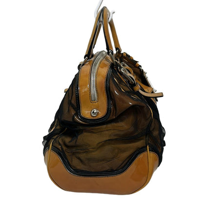 Dolce & Gabbana Hand Bag Tote Purse Patent Leather Nylon Beige Black Authentic