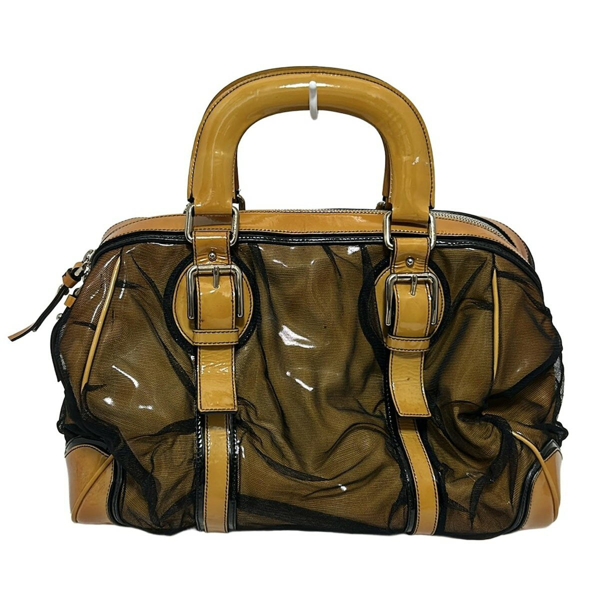 Dolce & Gabbana Hand Bag Tote Purse Patent Leather Nylon Beige Black Authentic