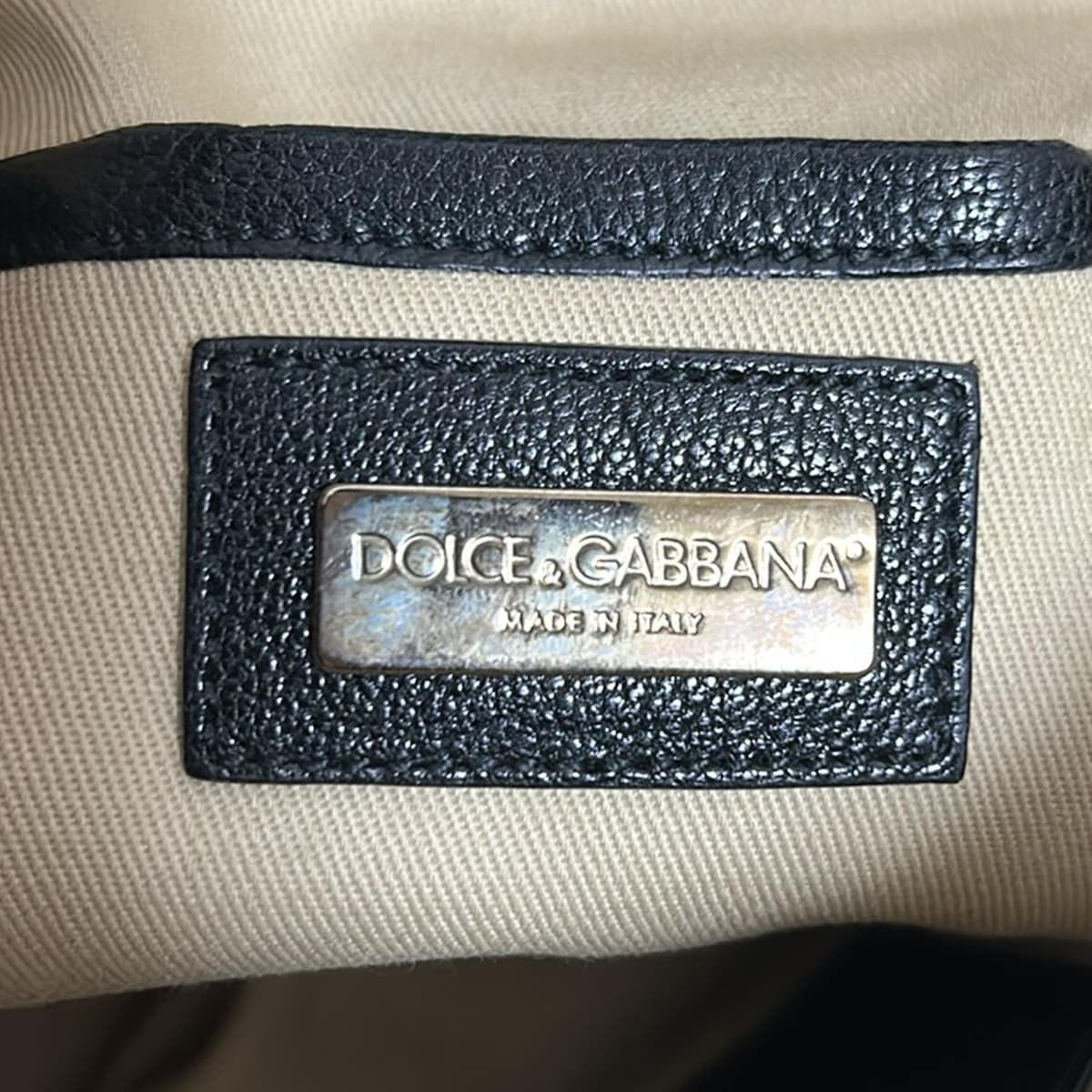 Dolce & Gabbana Hand Bag Tote Purse Patent Leather Nylon Beige Black Authentic