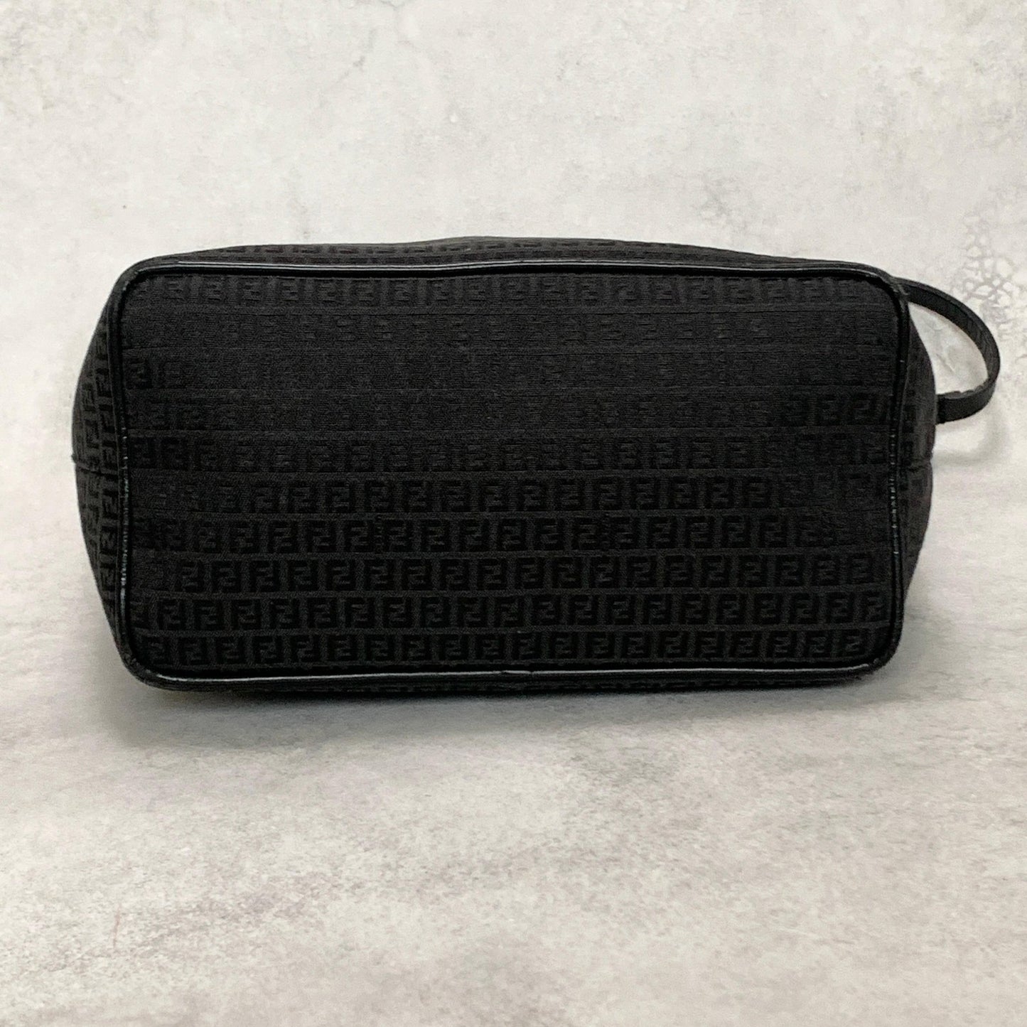 FENDI Bag FF Zucchino Shoulder Purse Canvas Leather Black Silver Used Authentic