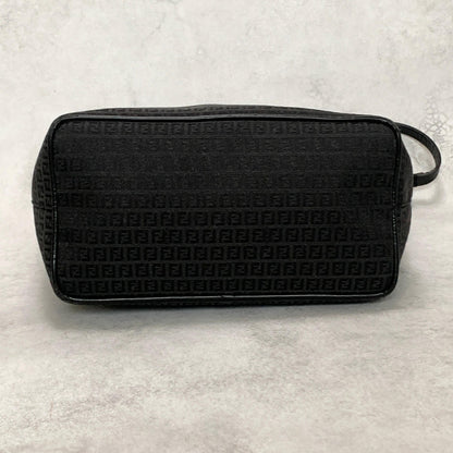 FENDI Bag FF Zucchino Shoulder Purse Canvas Leather Black Silver Used Authentic