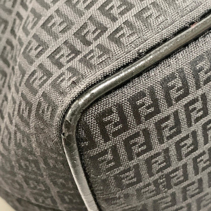 FENDI Bag FF Zucchino Shoulder Purse Canvas Leather Black Silver Used Authentic