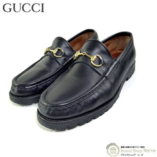 GUCCI Loafers Shoes Horse Bit EU 37.0 US 7.0 Leather Black Authentic