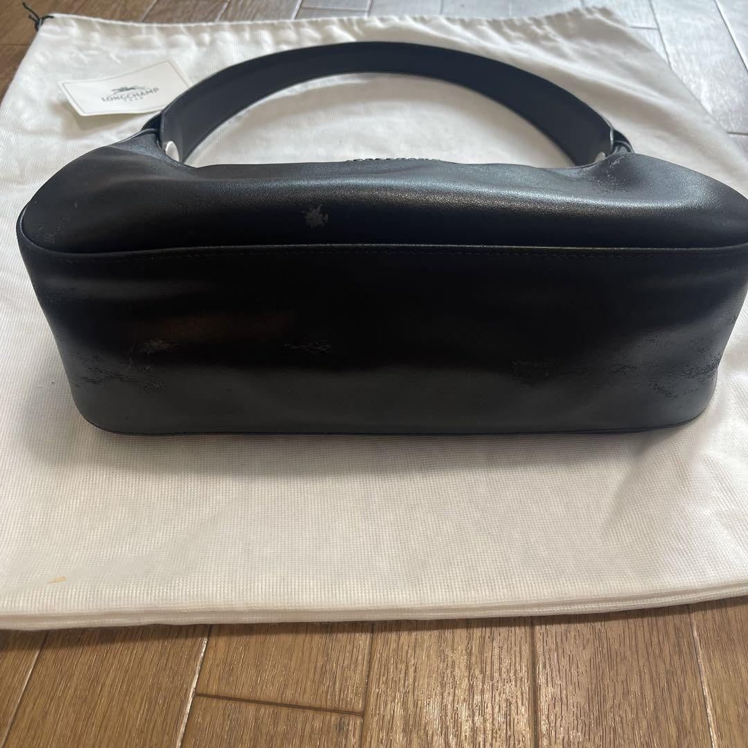 Longchamp Hand Shoulder Bag Tote Purse Leather Black Authentic