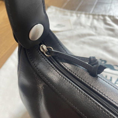 Longchamp Hand Shoulder Bag Tote Purse Leather Black Authentic