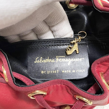 Salvatore Ferragamo Shoulder Bag Purse Leather Red Authentic