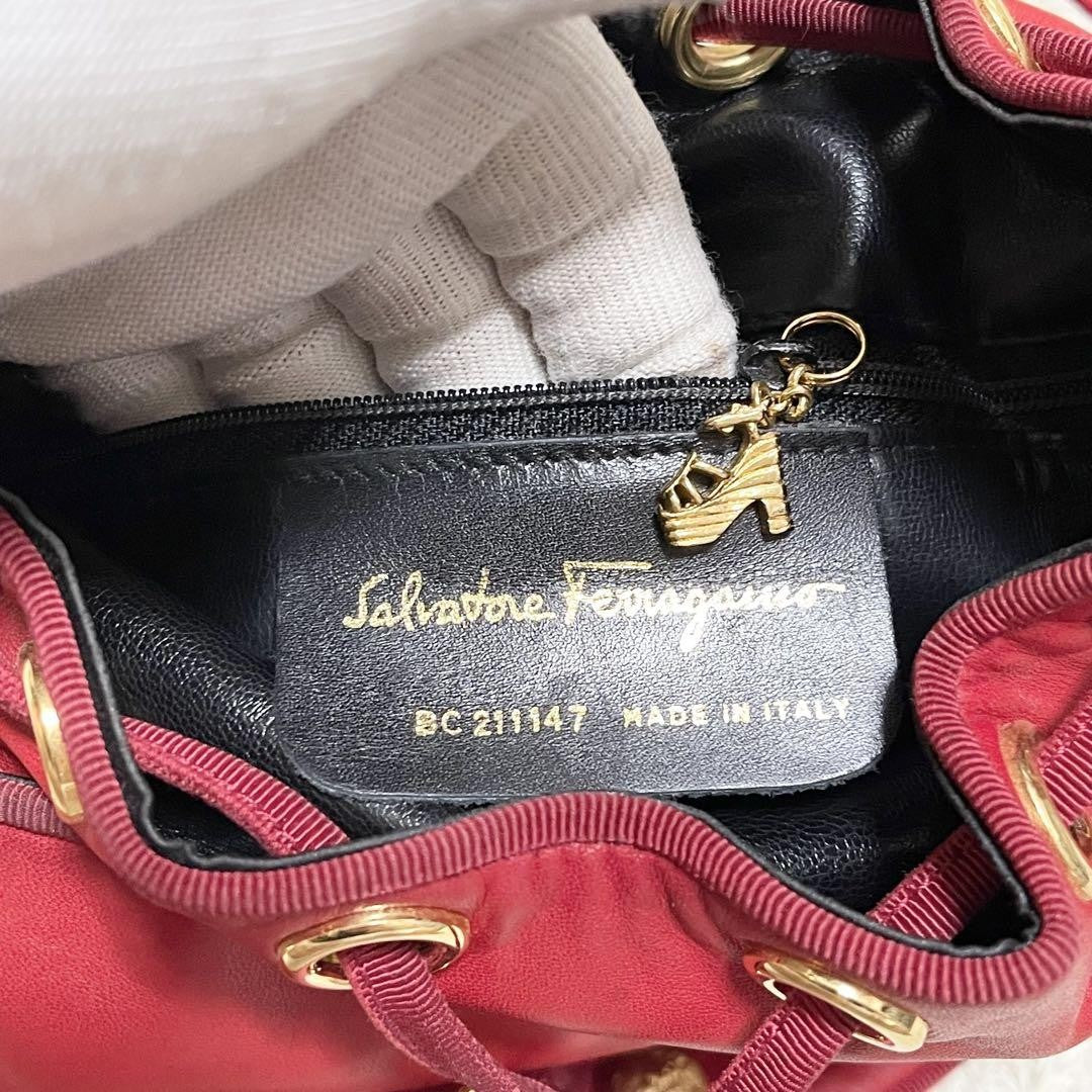 Salvatore Ferragamo Shoulder Bag Purse Leather Red Authentic