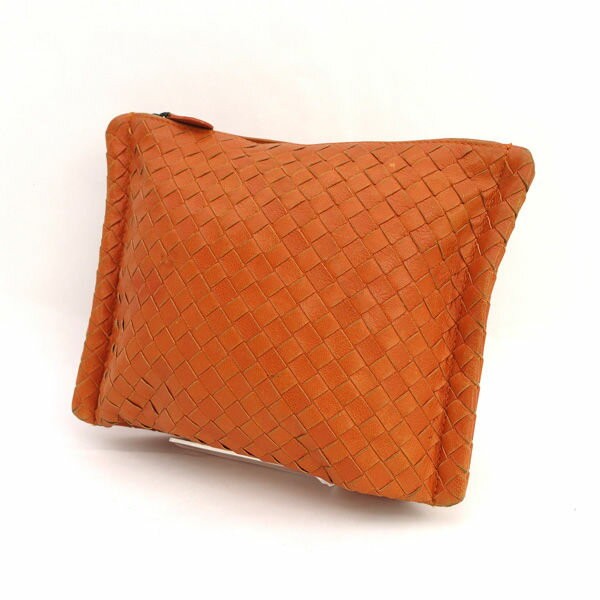 BOTTEGA VENETA Accessory Pouch Hand Pouch Intrecciato Orange Authentic