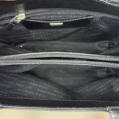 BURBERRY Hand Bag Tote Purse Embossed Check Leather Black Authentic