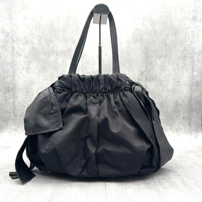 PRADA Hand Shoulder Bag Tote Purse 2way Nylon Leather Black Authentic