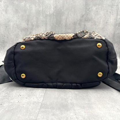 PRADA Hand Shoulder Bag Tote Purse 2way Nylon Leather Black Authentic