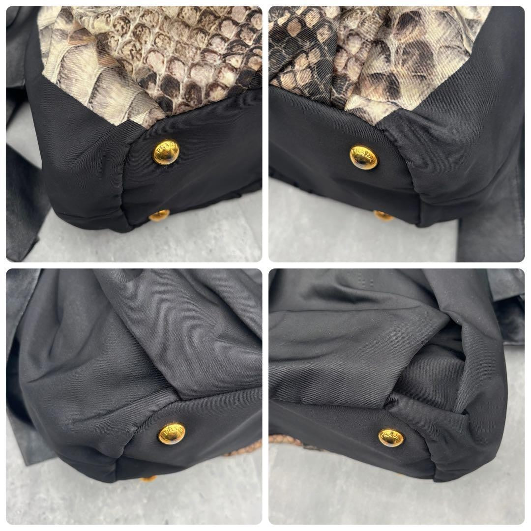PRADA Hand Shoulder Bag Tote Purse 2way Nylon Leather Black Authentic