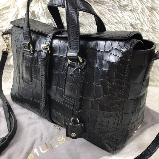 MULBERRY Hand Shoulder Bag Tote Purse 2way Leather Black Authentic