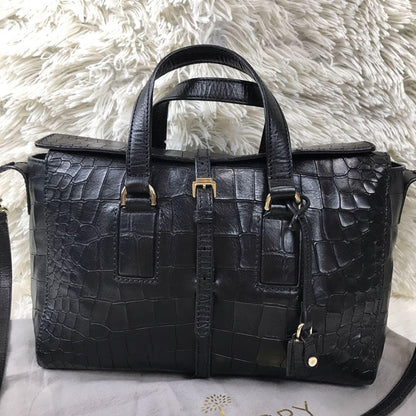 MULBERRY Hand Shoulder Bag Tote Purse 2way Leather Black Authentic