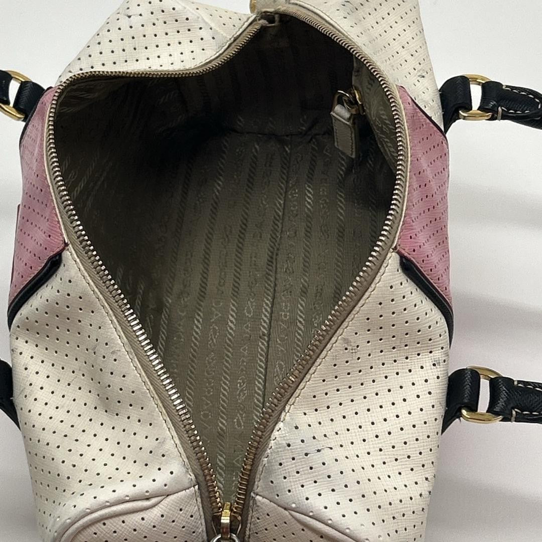 PRADA Hand Bag Tote Purse Logo Leather White Pink Authentic
