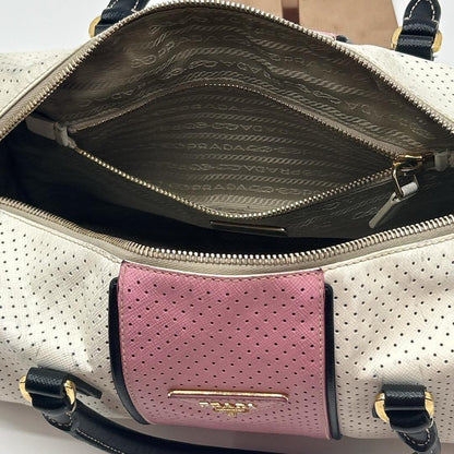 PRADA Hand Bag Tote Purse Logo Leather White Pink Authentic
