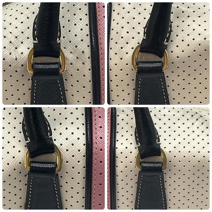 PRADA Hand Bag Tote Purse Logo Leather White Pink Authentic