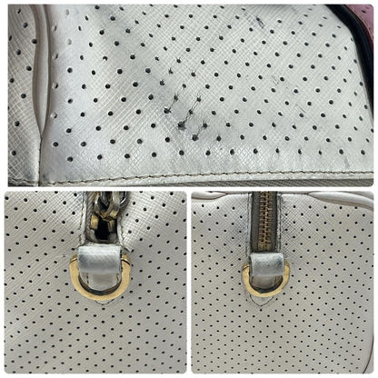 PRADA Hand Bag Tote Purse Logo Leather White Pink Authentic