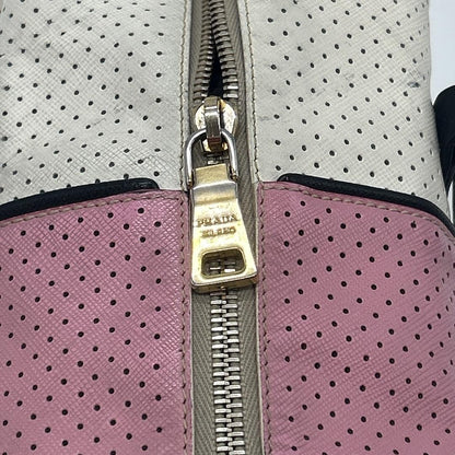 PRADA Hand Bag Tote Purse Logo Leather White Pink Authentic