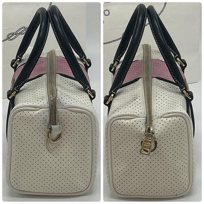 PRADA Hand Bag Tote Purse Logo Leather White Pink Authentic
