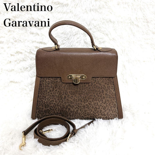 Valentino Garavani Hand Shoulder Bag Tote Purse 2way Leather Brown Authentic