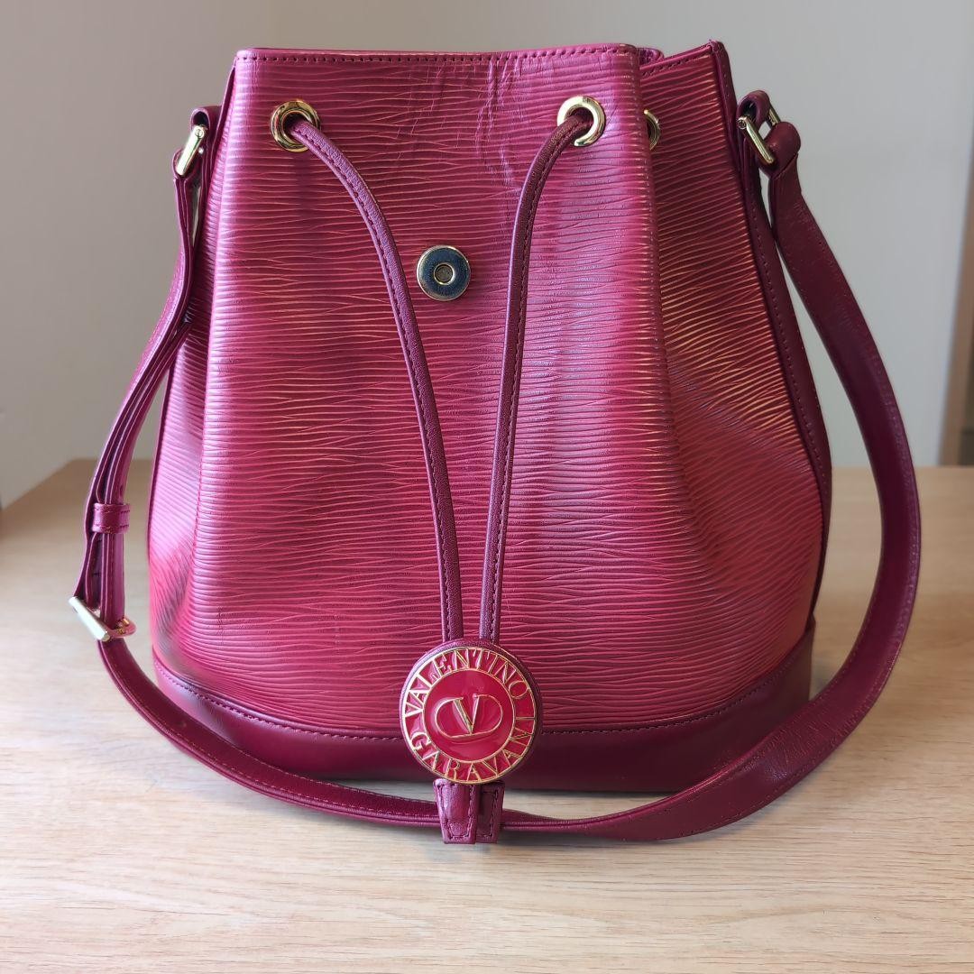 Valentino Garavani Shoulder Bag Purse Logo Leather Red Authentic