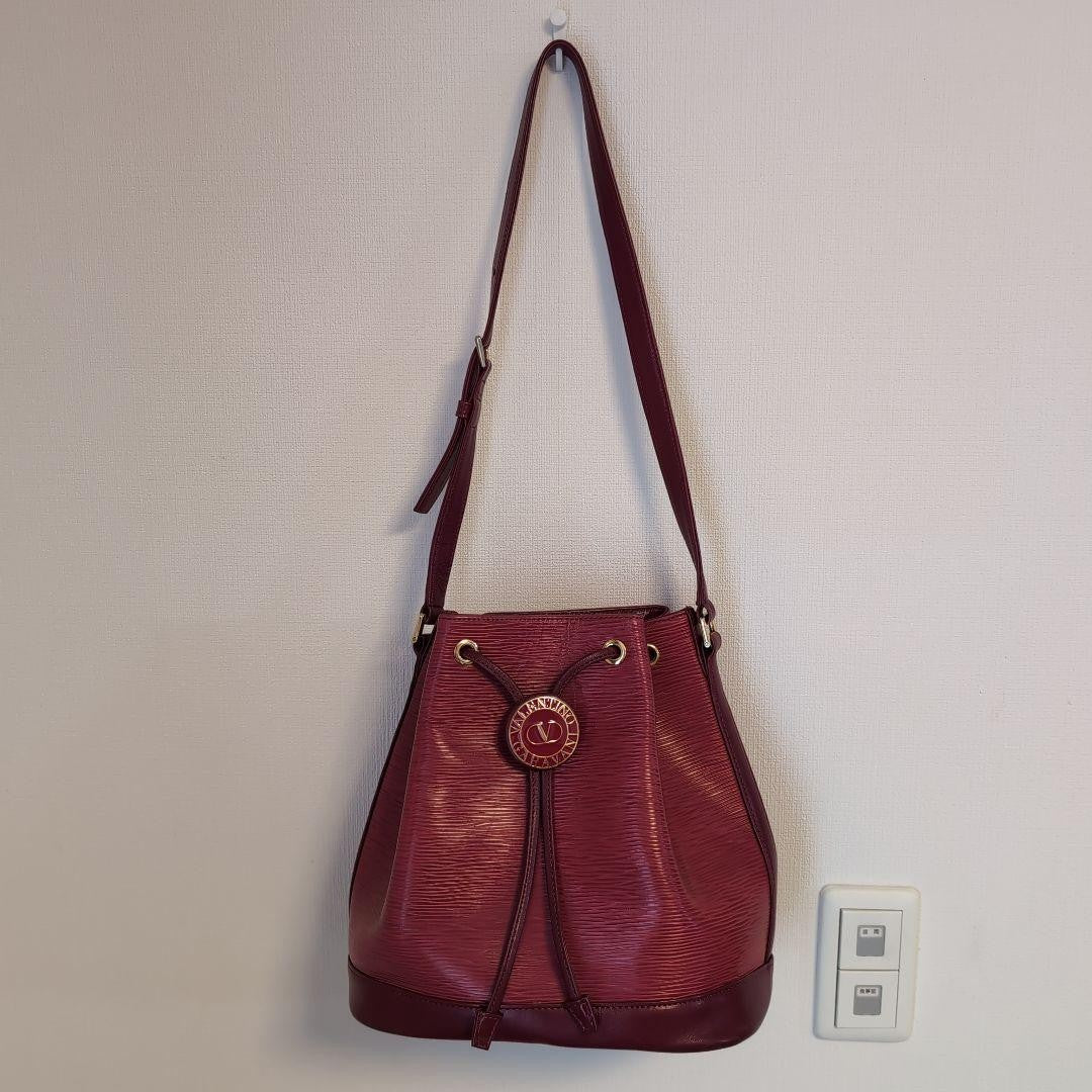 Valentino Garavani Shoulder Bag Purse Logo Leather Red Authentic