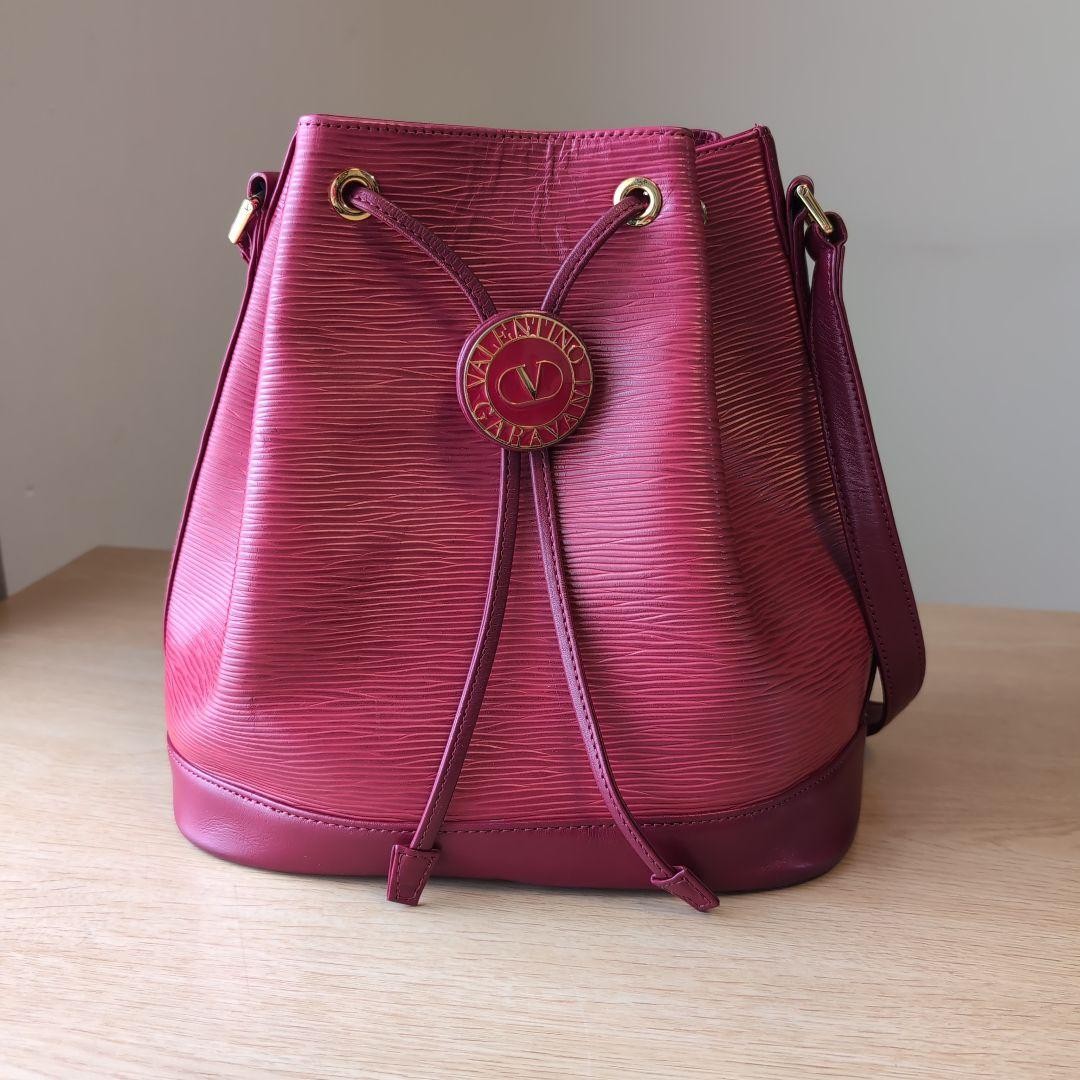 Valentino Garavani Shoulder Bag Purse Logo Leather Red Authentic