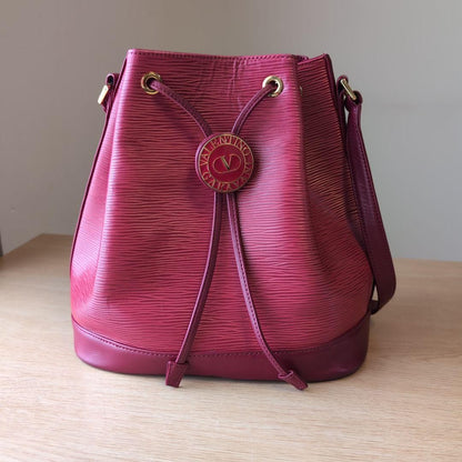 Valentino Garavani Shoulder Bag Purse Logo Leather Red Authentic
