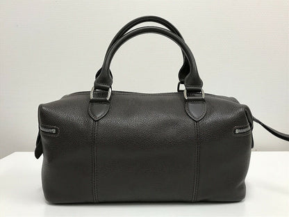 Longchamp Hand Bag Tote Purse Dark Brown Authentic