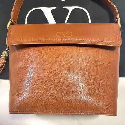 Valentino Garavani Shoulder Bag Purse Logo Leather Brown Authentic