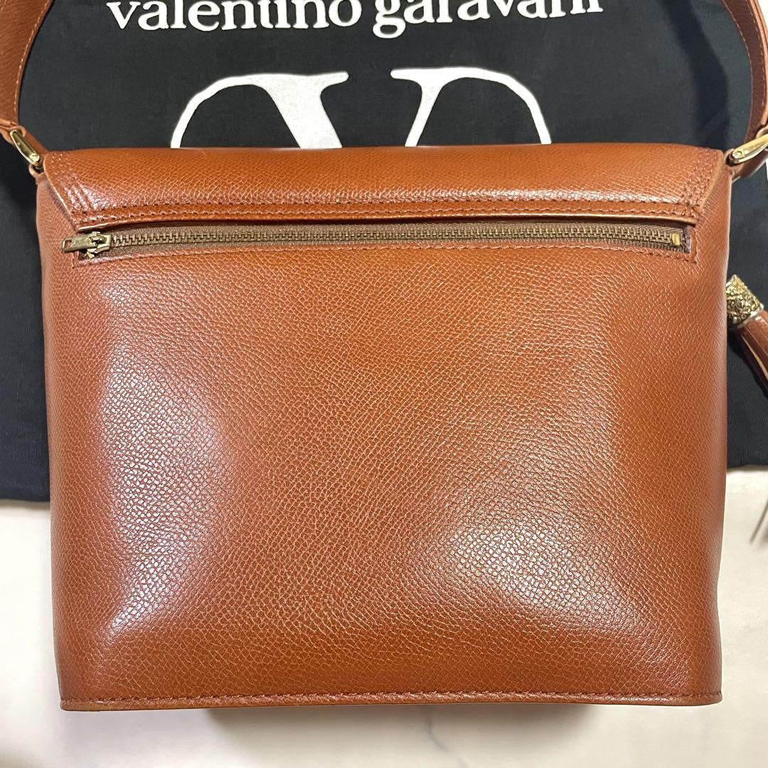 Valentino Garavani Shoulder Bag Purse Logo Leather Brown Authentic