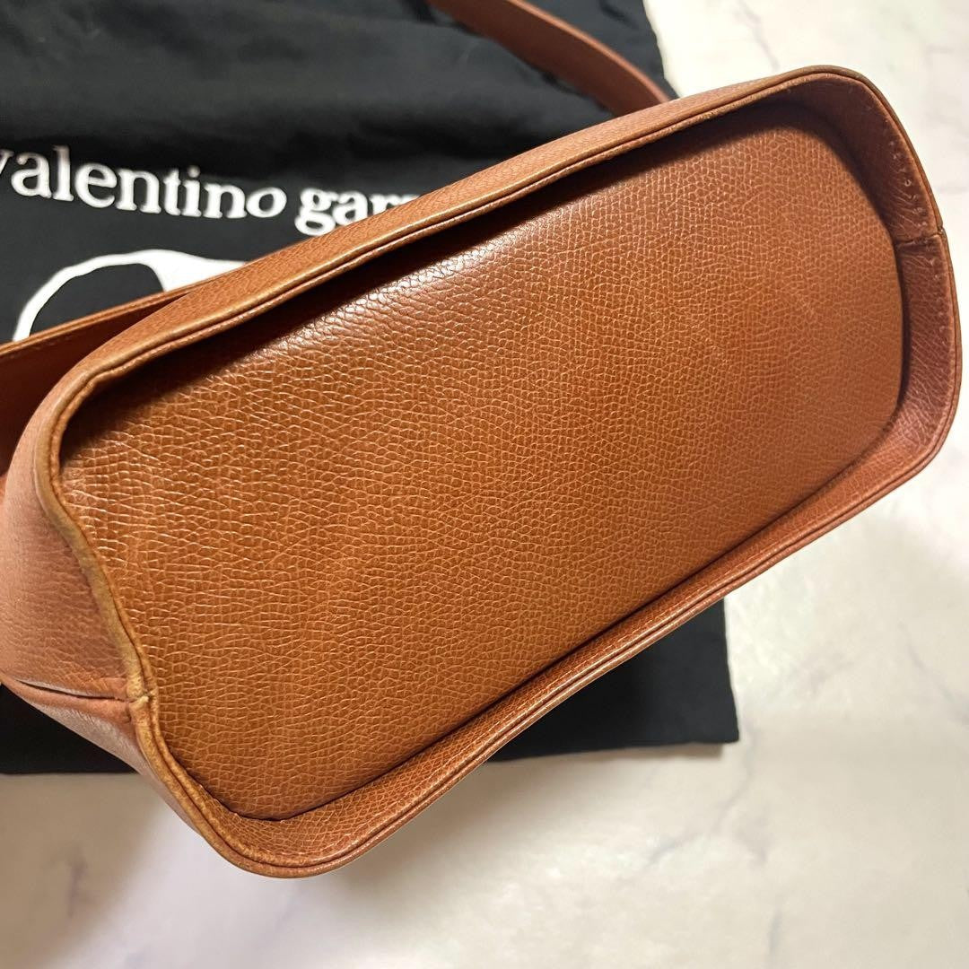 Valentino Garavani Shoulder Bag Purse Logo Leather Brown Authentic