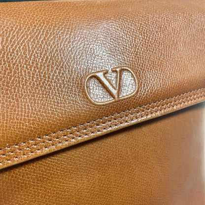 Valentino Garavani Shoulder Bag Purse Logo Leather Brown Authentic