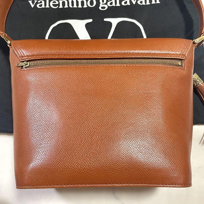 Valentino Garavani Shoulder Bag Purse Logo Leather Brown Authentic
