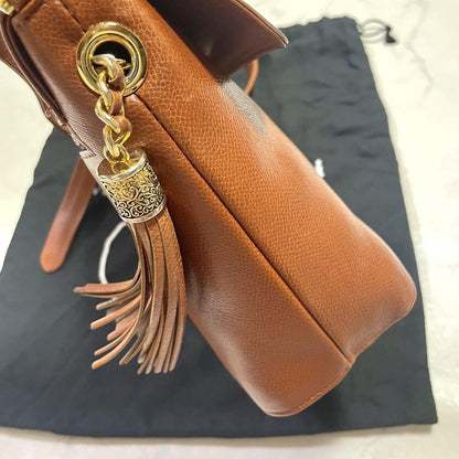Valentino Garavani Shoulder Bag Purse Logo Leather Brown Authentic