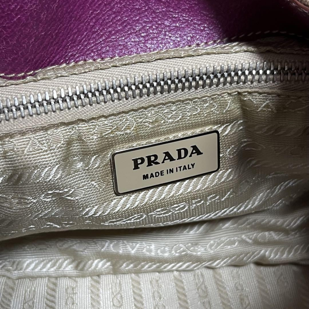 PRADA Hand Bag Tote Purse Canvas Leather Purple Authentic