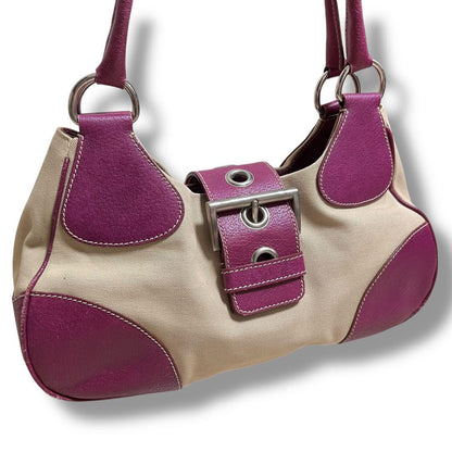 PRADA Hand Bag Tote Purse Canvas Leather Purple Authentic