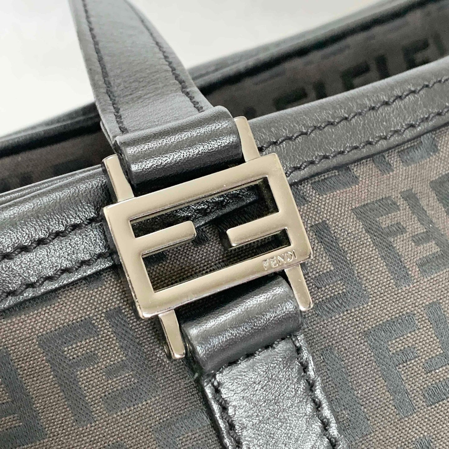 FENDI Hand Bag Tote Bag Purse FF Zucchino Pouch Canvas Leather Brown Vintage