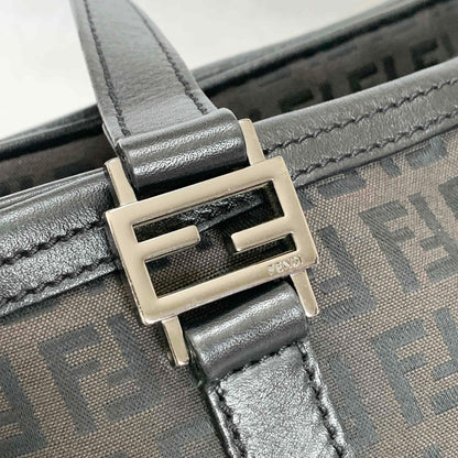 FENDI Hand Bag Tote Bag Purse FF Zucchino Pouch Canvas Leather Brown Vintage