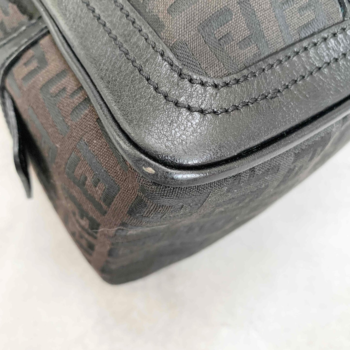 FENDI Hand Bag Tote Bag Purse FF Zucchino Pouch Canvas Leather Brown Vintage